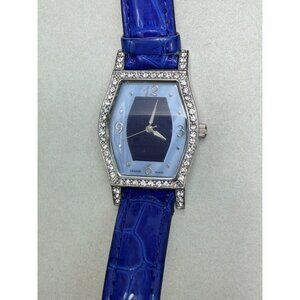 Croton Blue Crystal Bezel Watch Japan Quartz Leather Strap Tonneau Elegant